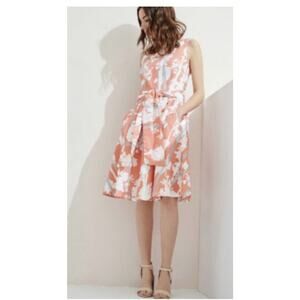 Adolfo Dominguez Coral and White Floral Midi Dress
